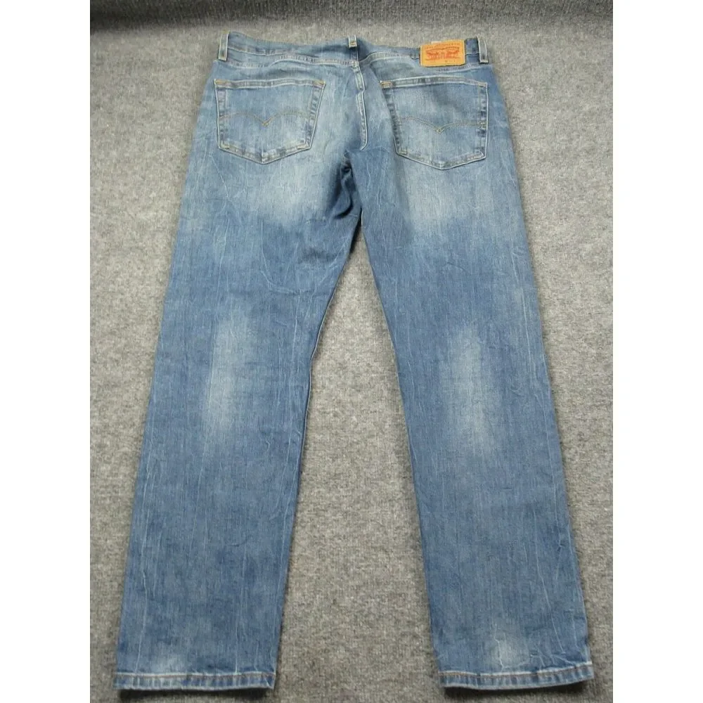 Levis 502 Jeans Mens 36x31 Blue Taper Fit Faded Red Tab‎ Distressed